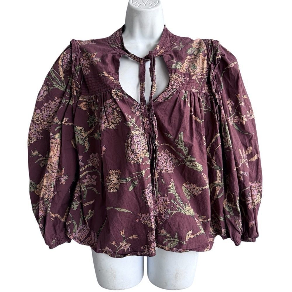 LOVE THE LABEL Anthropologie Floral Boho Top Long Sleeve Purple Blouse Sz M $225